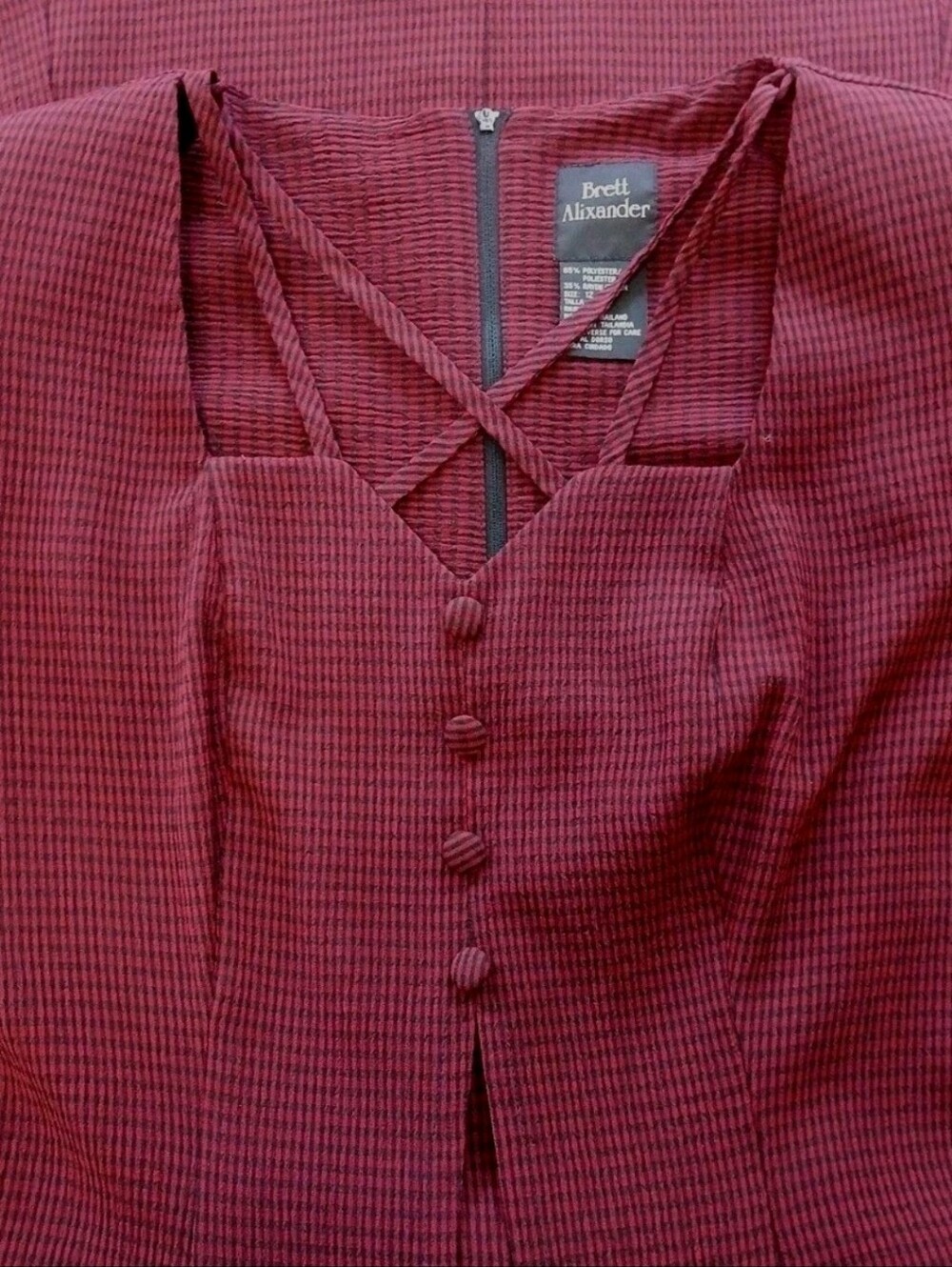 Brett Alexander Size 12 Dress Black and Red Maxi Short Sleeves Tailored Tie Back